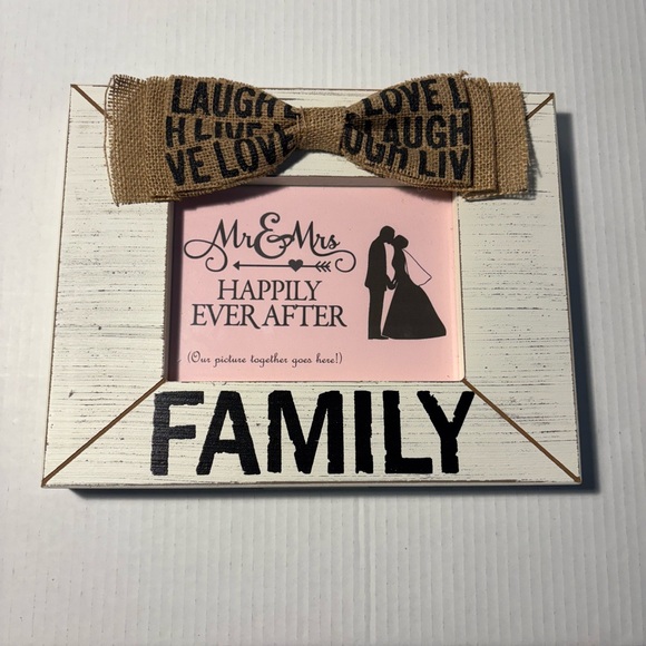 Wedding Gift Photo Frame with Burlap Bow - White and Black - Picture 1 of 10